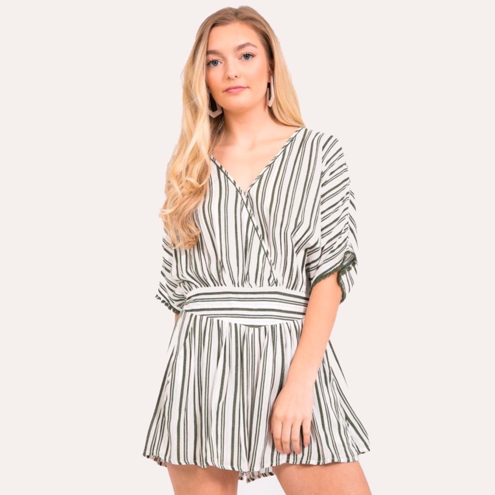 Women Olive Striped Romper Size S, M, L